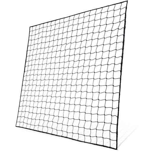 Filet pare-ballon noir maille 50x50mm carrée, cablé noué, diamètre 1.8mm polyéthylène haute densité